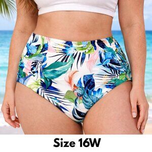La Blanca Tropical High-Waist Bikini Bottom Plus Size 16W NWT Tummy Control